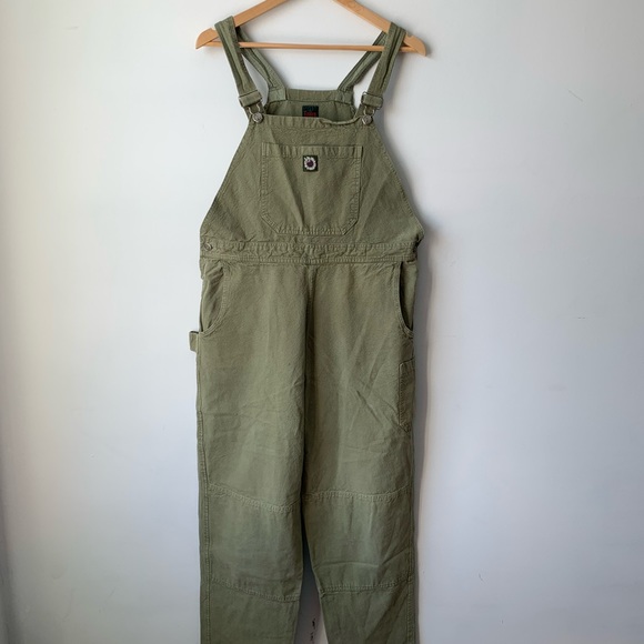 VINTAGE | Floral Embroidered Daisy Oversized Green Denim 100% Cotton Overalls - Picture 4 of 12
